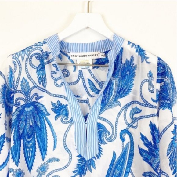 Gretchen Scott Designs Blue Printed Chain Blouse - Picture 2 of 4